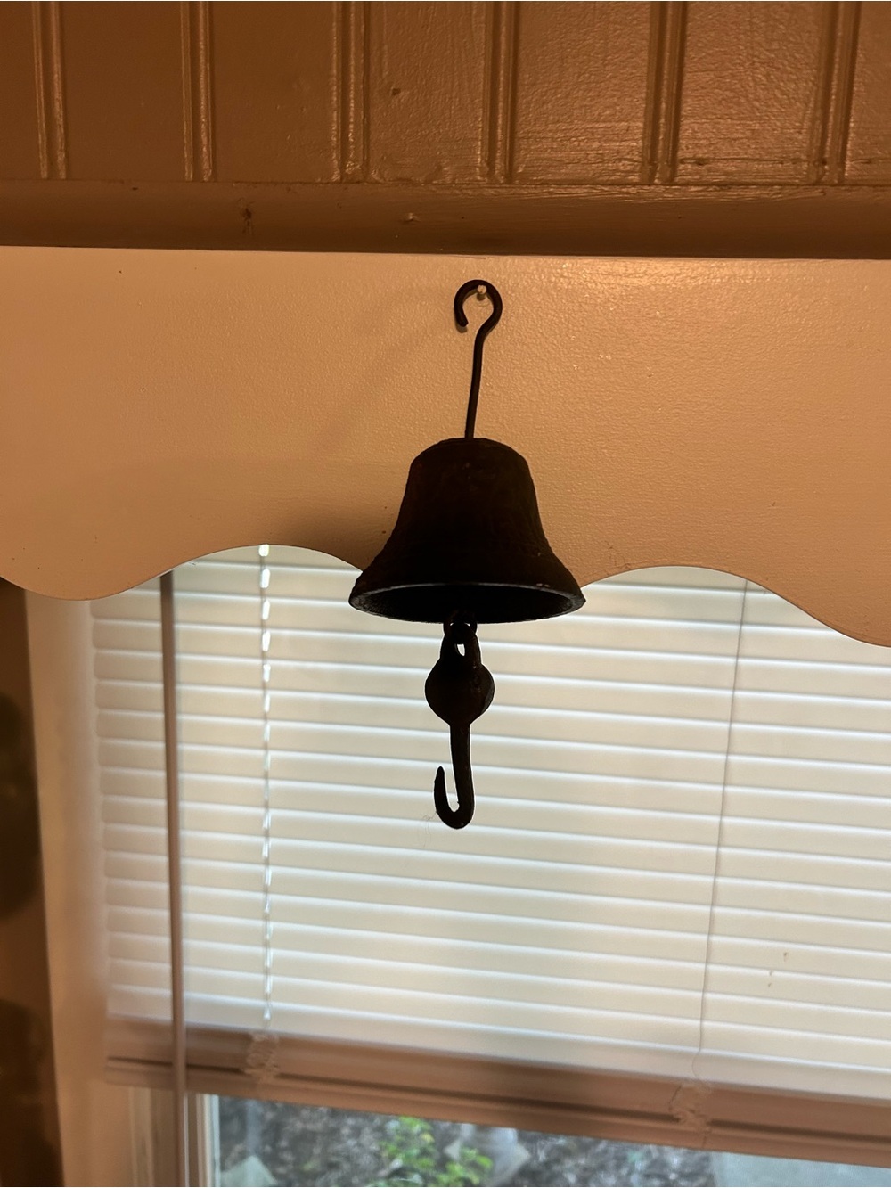 Antique Primitive Cast Iron Hanging Pull Bell Original Clapper Rustic Farmhouse